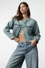 Trendyol Blue Collar Detailed Crop Denim Jacket