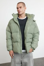 Trendyol Men's Khaki Oversize Fit Hooded Taslan Winter Puffer Coat