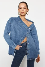 Trendyol Blue Asymmetric Collar Detailed Denim Shirt