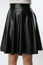 88854 Dewberry Flared Faux Leather Skirt-BLACK