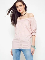 Blouse with pearls revealing shoulders light pink