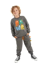 Denokids Rawr Knitted Boy's Winter Anthracite Tracksuit Set