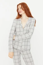 Trendyol Grey 100% Cotton Plaid Knitted Pajamas Set