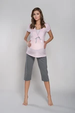 Felicita Short Sleeve Pyjamas, 3/4 Pants - Apricot/Grey