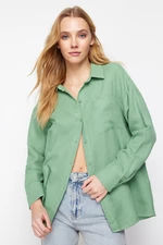 Trendyol Green Buttoned Long Sleeve Oversize Muslin Woven Shirt