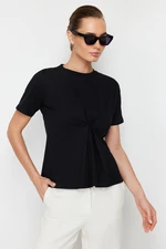 Trendyol Black Front Pleat Detail Regular/Regular Fit Crew Neck Knitted Blouse