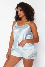 Trendyol Curve Blue Lace Detailed Satin Woven Pajamas Set