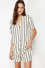 Trendyol Ecru Striped Collar Detailed Viscose Woven Pajama Set