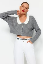 Trendyol Grey Super Crop kordbársony pulóver Cardigan