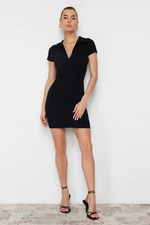 Trendyol Black Zip Collar Mini Stretchy Knitted Mini Pencil Dress