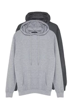 Trendyol Gray 2 Pack Regular/Normal Cut Basic Hooded Sweatshirt