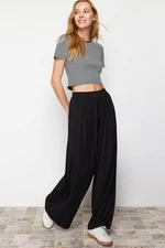 Trendyol Black Wide Leg Ribbed Flexible Knitted Trousers