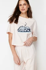 Trendyol Powder 100% Cotton Elephant Printed Knitted Pajamas Set