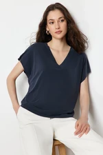 Trendyol Anthracite Modal V-Neck Relaxed Knitted T-Shirt