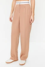 Trendyol Beige Wide Leg High Waist Belt Detail Woven Trousers