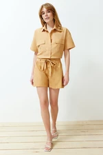 Trendyol Mustard Tie Detail Cotton Woven Shorts