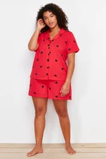 Trendyol Curve Red Heart Pattern Knitted Pajamas Set