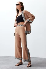 Trendyol Camel Embroidered Kimono Trousers Woven Bottom-Top Set