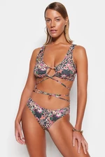 Trendyol Floral Patterned Triangle Tie Bikini Top