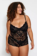 Trendyol Curve Black Strappy Lace Plus Size Bodysuit