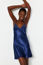 Trendyol Navy Blue Back Detailed Rope Strap Satin Woven Nightdress