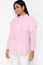 Trendyol Light Pink Large Collared Cotton Woven Shirt