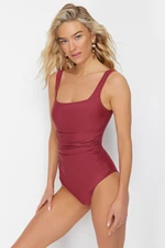 Trendyol Burgundy Square Neck Compressor Regular Swimsuit