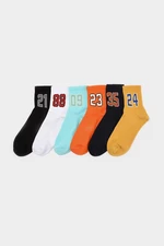 Trendyol Multi-Colored 6-Pack Number Patterned College-Tennis-Medium Socks