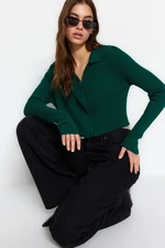 Trendyol Emerald Green Crop Zipper Dzianinowy Kardigan