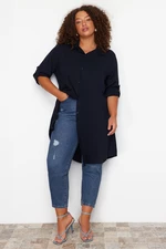 Trendyol Curve Navy Blue Basic Oversize Woven Shirt