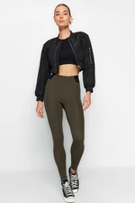 Trendyol Khaki High Waist Interlock Knitted Leggings With Elastic Waist