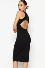 Trendyol Black Halterneck Knitted Midi Dress with Plunging Neck, Fitted Ribbon, Flexible