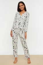 Trendyol Gray Printed Knitted Pajamas Set