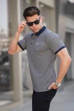 Madmext Brown Striped Polo Neck T-Shirt 5881