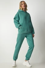 Happiness İstanbul Women's Dark Almond Green Hooded Raised Tracksuit