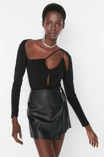 Trendyol Black Knitted Window/Cut Out Detailed Asymmetrical Collar Body