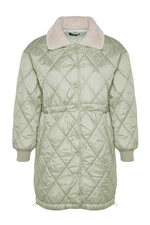 Trendyol Curve Mint Quilted Collar Plush Coat