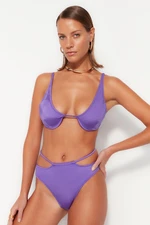 Trendyol Purple Piping High Waist Regular Leg Bikini Bottom