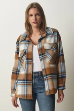 Happiness İstanbul Women's Biscuit Blue Lumberjack Cachet Shirt Jacket