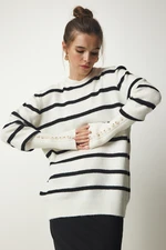 Happiness İstanbul Women's Ecru Striped Knitwear Sweater