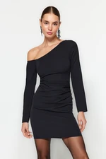 Trendyol Black Fitted Draped Elegant Evening Dress