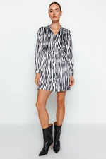 Trendyol Black Belted Mini Satin Striped Woven Shirt Woven Dress