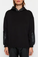 Trendyol Black Thick Fleece Inside Quilted Oversize/Wide-Cut Hoodie, Knitted Sweatshirt