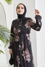 InStyle Serena Floral Print Pleated Chiffon Hijab Dress - Black