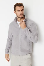 Trendyol Men's Gray Regular/Normal Fit Zipper Detail High Neck Warm Thick Fleece Sweatshirt