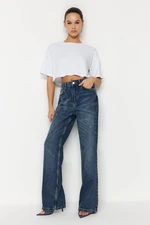 Trendyol Blue Ripped High Waist Wide Leg Jeans