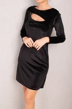 armonika Women's Black Low-cut Long Sleeve Velvet Mini Dress