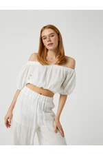 Koton Off-the-Shoulder Crop Blouse with Balloon Sleeves