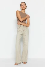 Trendyol Beige Faded Effect Vintage Normal Waist Wide Leg Jeans