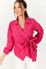 armonika Women's Fuchsia Collar Double Breasted Blouse